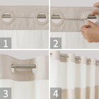 Eachope No Hooks Polyester Textured Shower Curtain with Snap-in Fabric Liner Set, Hotel Luxury Decor Shower Curtains for Bathroom with See Through Top Window, Waterproof & Washable, 71Wx74H, Cream