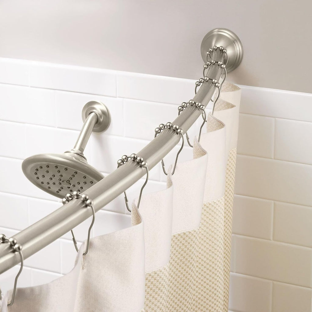 Moen Curved Adjustable Length Fixed Mount Single Shower Curtain Rod for Bathroom, Brushed Nickel Finish, CSR2160BN