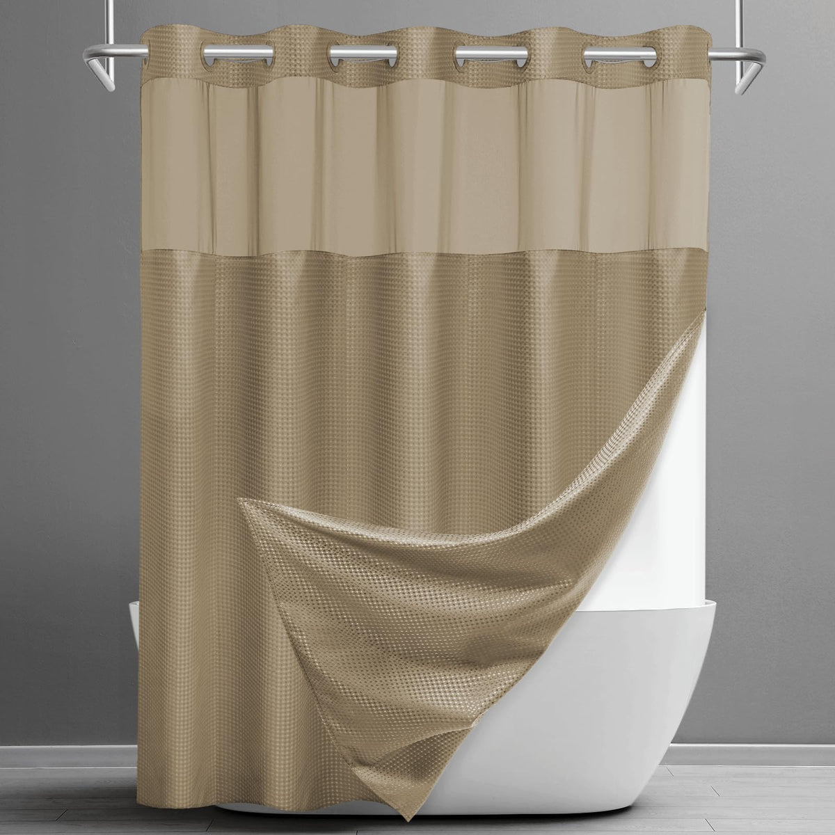 SORTTO Ringless Waffle Shower Curtain with Snap in Liner Set, 71x74, White