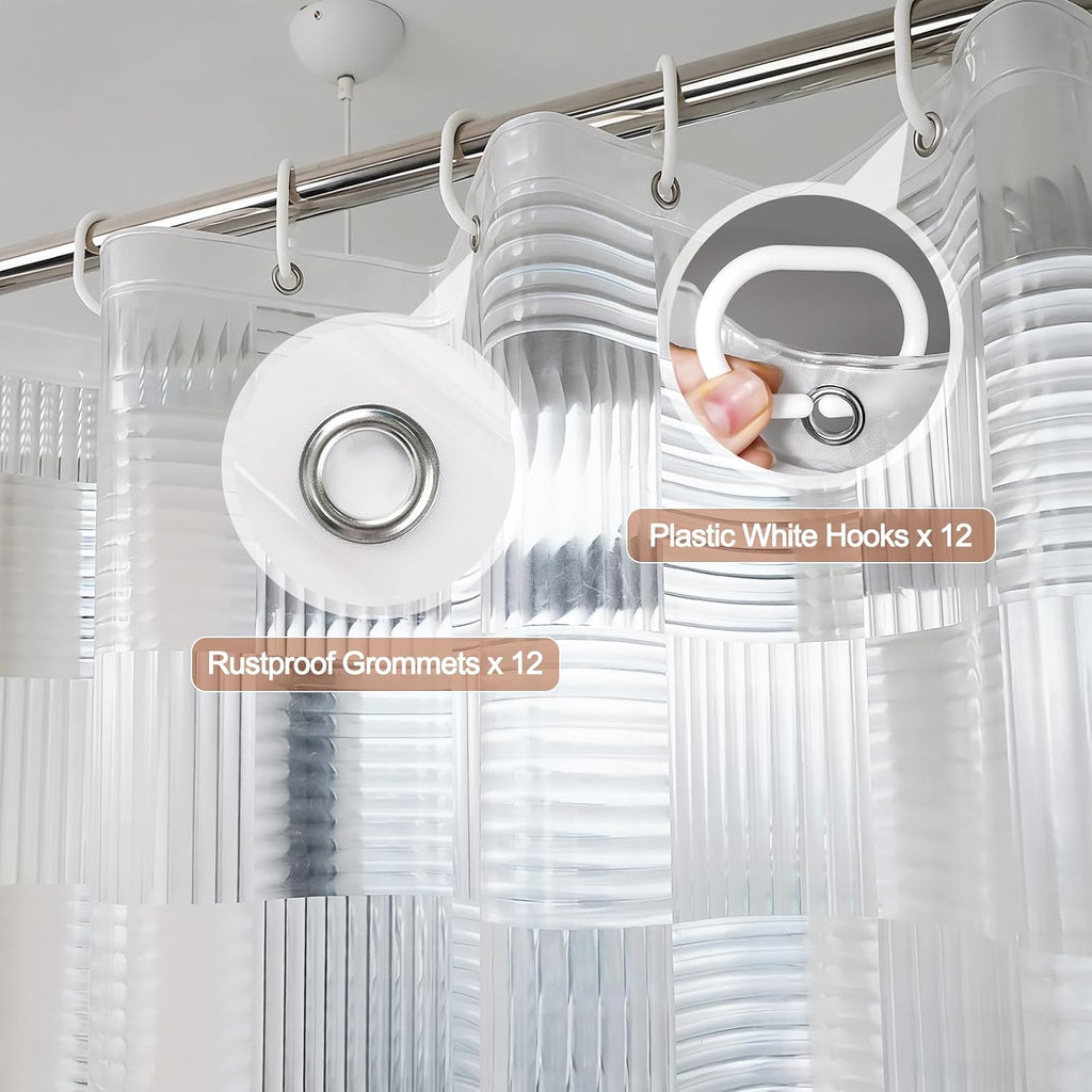EurCross EVA Clear Shower Curtain 72x72 inches with 3 Stronger Magnetic Magnets, Flexibility PVC-Free 155g/m2 Heavy Duty Clear Design Shower Curtain Liner with Geometric 3D Pattern and Hooks