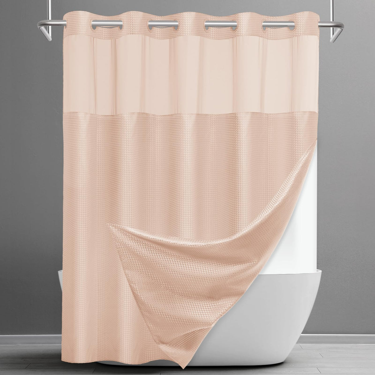 SORTTO Ringless Waffle Shower Curtain with Snap in Liner Set, 71x74, White