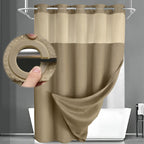 No Hook Shower Curtain with Liner Set Hotel Waffle Curtain White 72W X 75L