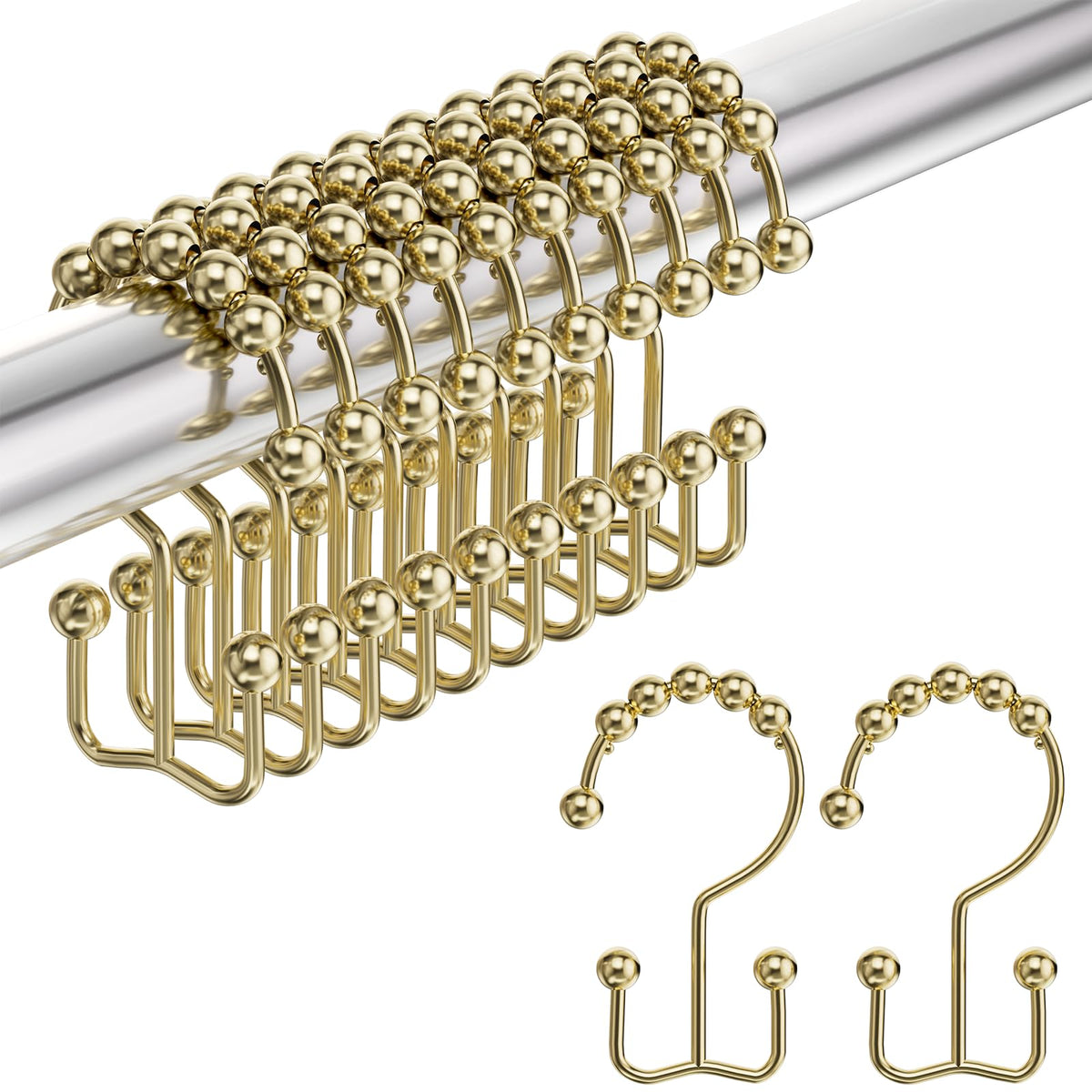 Amazer Shower Curtain Hooks, Decorative Shower Curtain Hooks Rust Proof Stainless Steel Shower Curtain Hooks, Shower Hooks for Shower Curtain Bathroom 12PCS, Polished Chrome