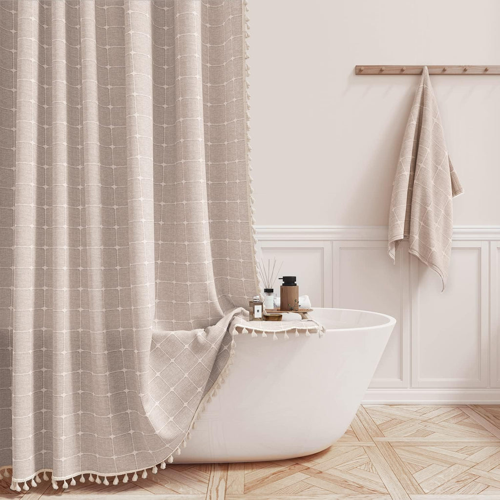 BTTN Sage Green Boho Farmhouse Linen Heavy Duty Shower Curtain Set, 72x72