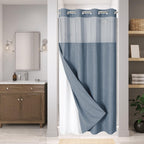 Eachope No Hooks Polyester Textured Shower Curtain with Snap-in Fabric Liner Set, Hotel Luxury Decor Shower Curtains for Bathroom with See Through Top Window, Waterproof & Washable, 71Wx74H, Cream