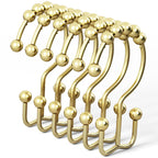 DAWNER Shower Curtain Hooks, Rust Proof Metal Easy Glide Double Rings, Stainless Steel Hangers for Bathroom Curtains, Set of 12, Brushed Nickel