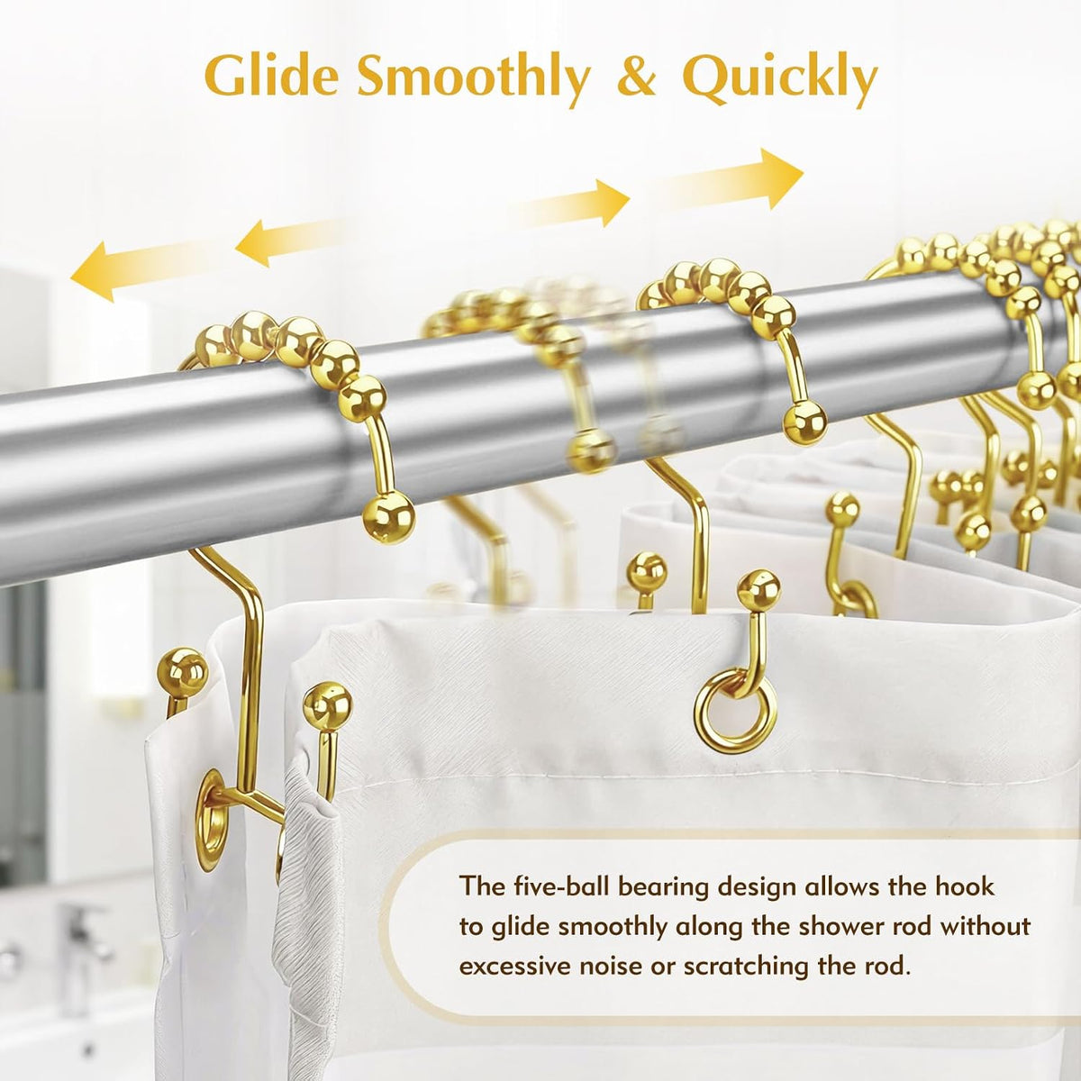 12 Pcs Gold Shower Curtain Hooks, 304 Stainless Steel Shower Curtain Hooks