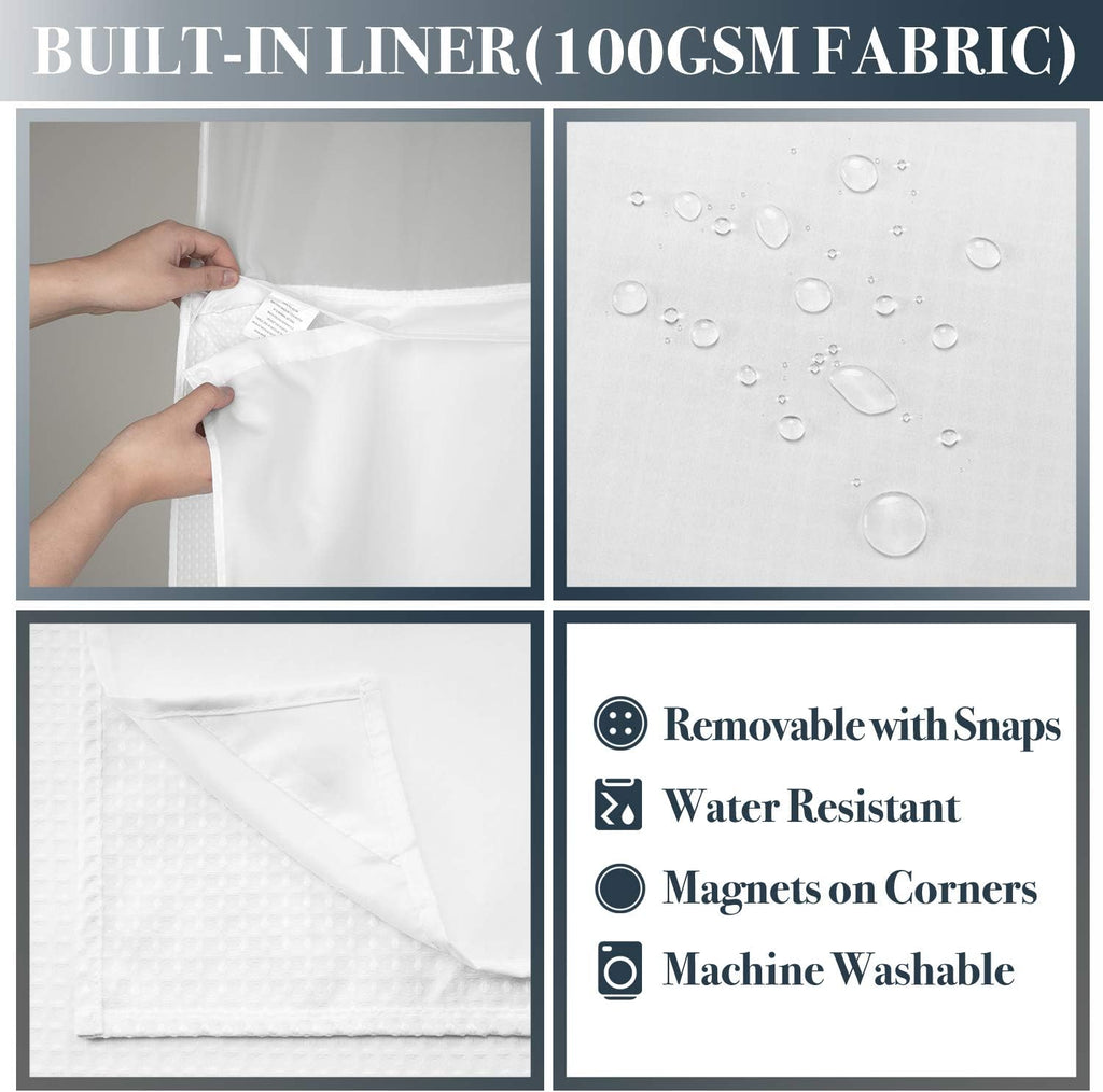 N&Y HOME Stall Waffle Weave Shower Curtain with Snap-in Liner White 36x72