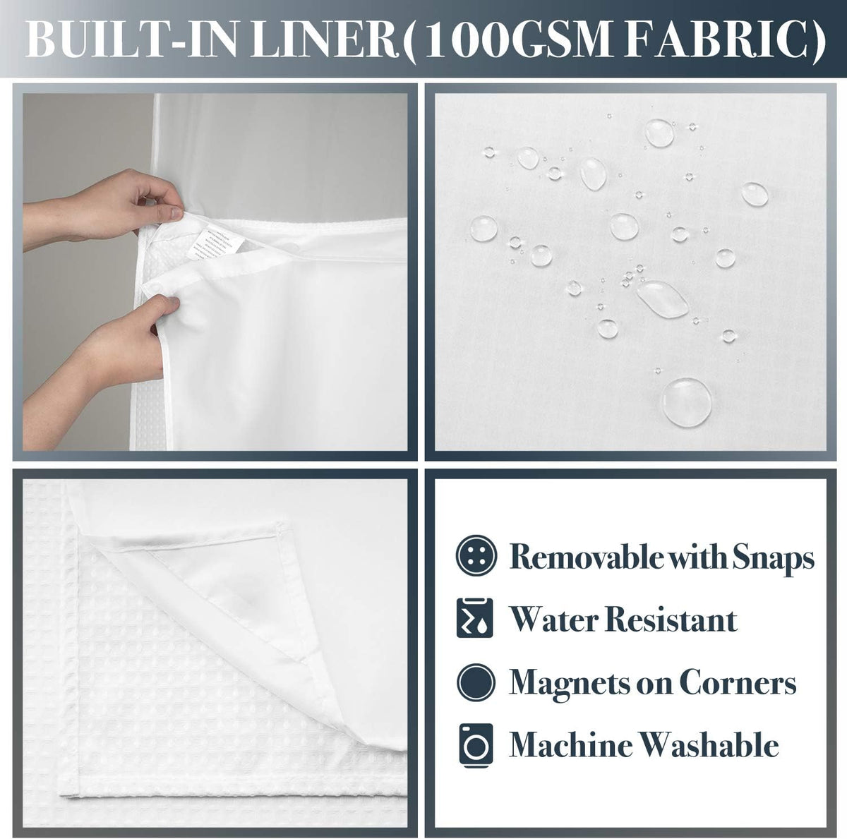 N&Y HOME Stall Waffle Weave Shower Curtain with Snap-in Liner White 36x72