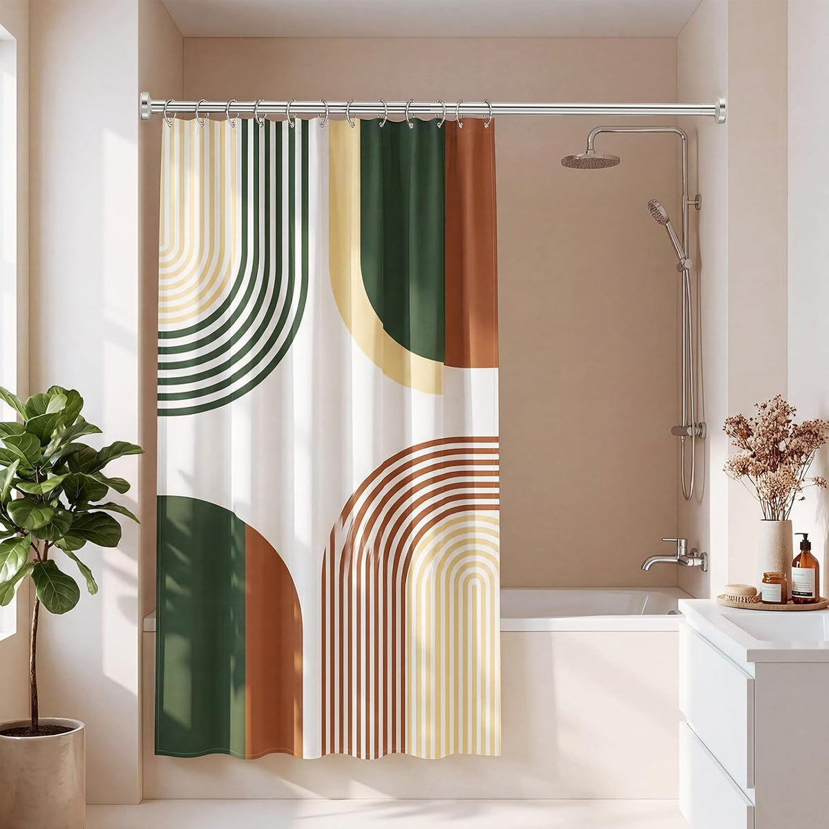 Shower Curtain Rod, No Drilling Adjustable 32-75 Inches Spring Tension Rods