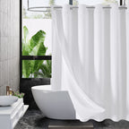 No Hook Weave Fabric Shower Curtain with Snap-in Liner White,72x74