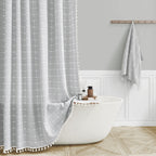 BTTN Sage Green Boho Farmhouse Linen Heavy Duty Shower Curtain Set, 72x72
