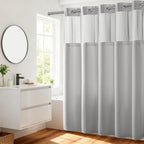 River Dream Heavyweight Waffle No Hook Shower Curtain with Liner,Gray,71x74