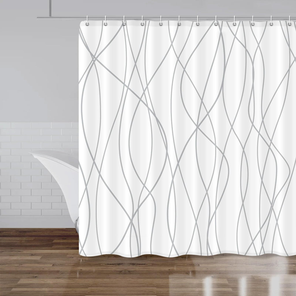 Striped Shower Curtain for Bathroom, Grey White, 72" W x 72" L