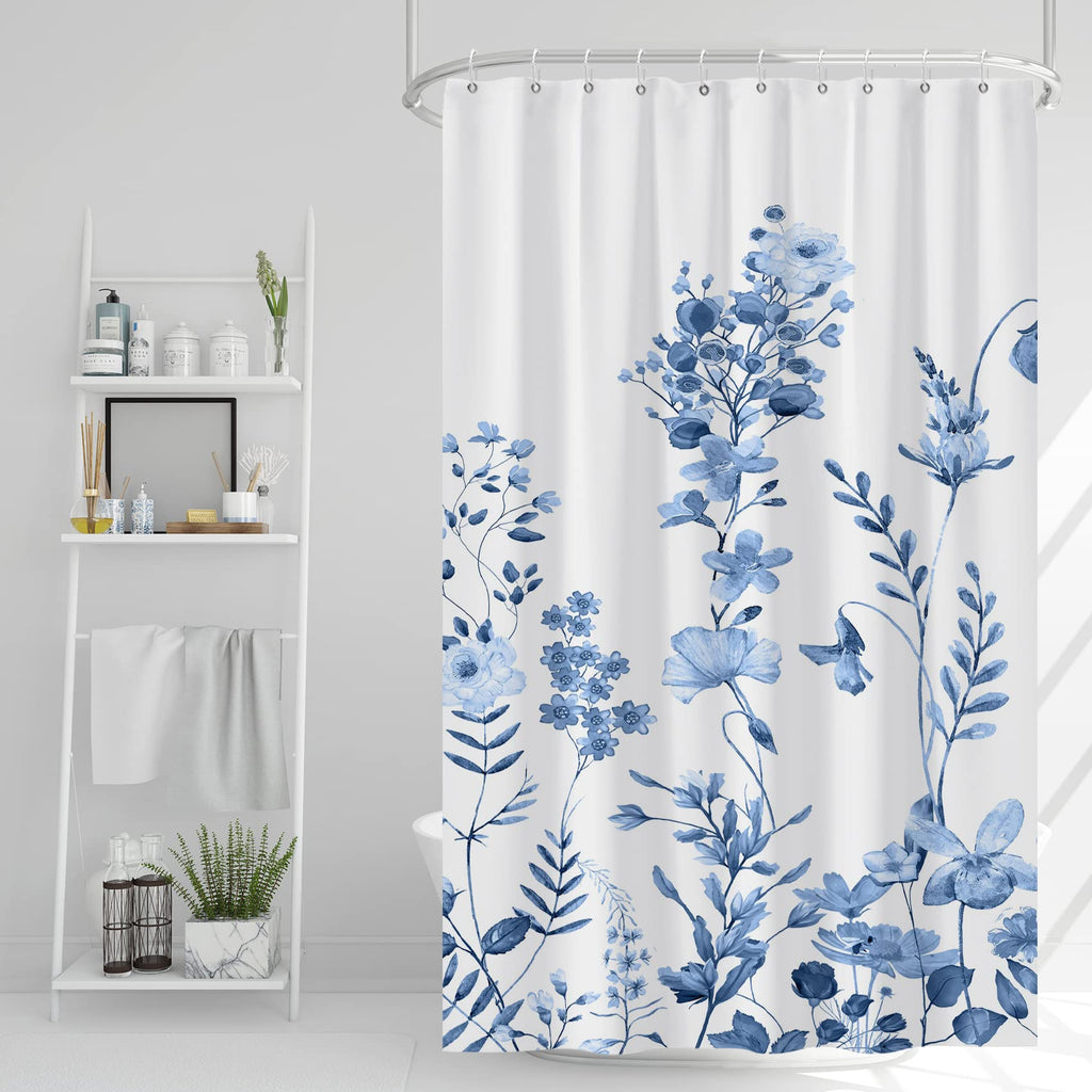 AWERT Blue Marble Shower Curtain - Waterproof for Bathroom Decor, Printed Washable With Hooks, 72x72 Inch