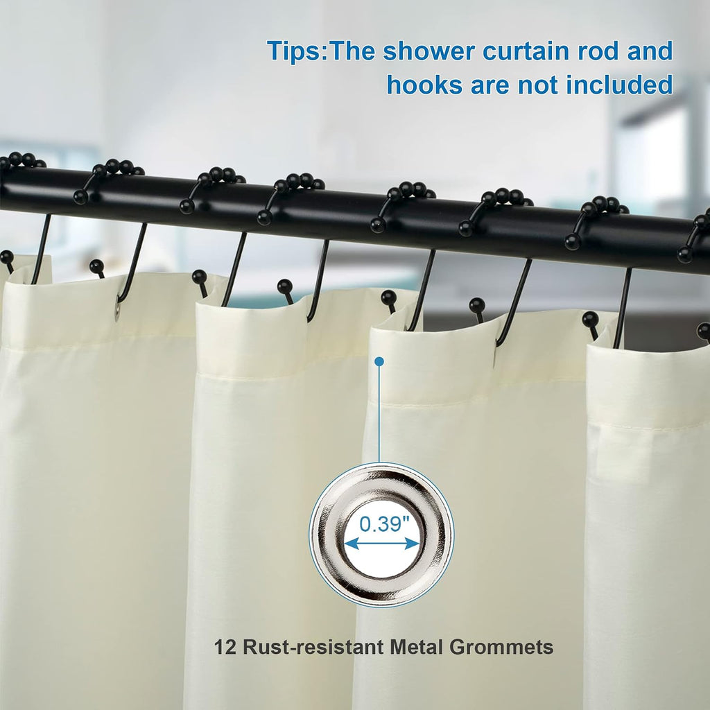 Amazer Ivory Shower Curtain Liner, Ivory Fabric Shower Liner, 2-in-1 Bathroom Shower Curtain and Liner, 12 Grommet Holes, Water Proof, Machine Washable, Hotel Quality, 72 x 72 Inches