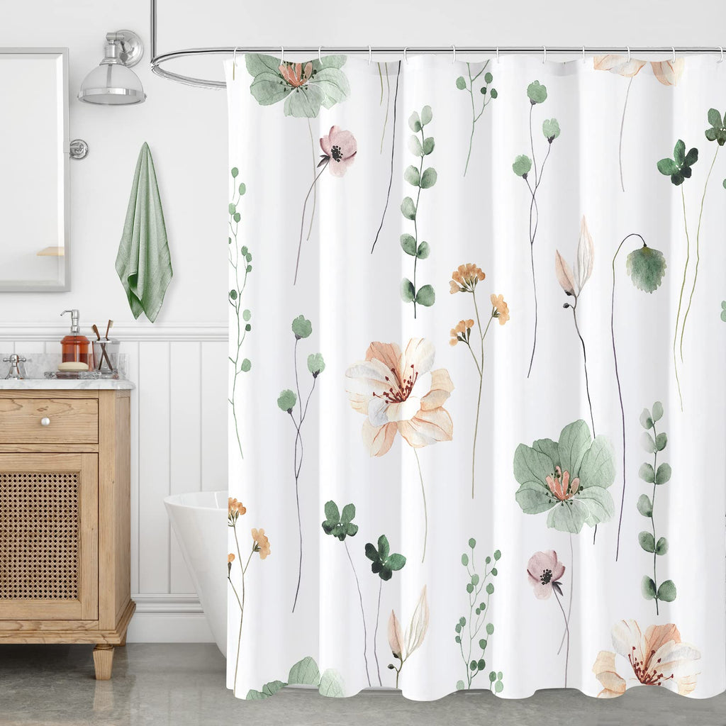 Gibelle Blue Yellow Watercolor Floral Fabric Shower Curtain, 72x72