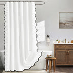 MIULEE 72"x84" Extra Long Scalloped Linen Shower Curtain Cream Beige