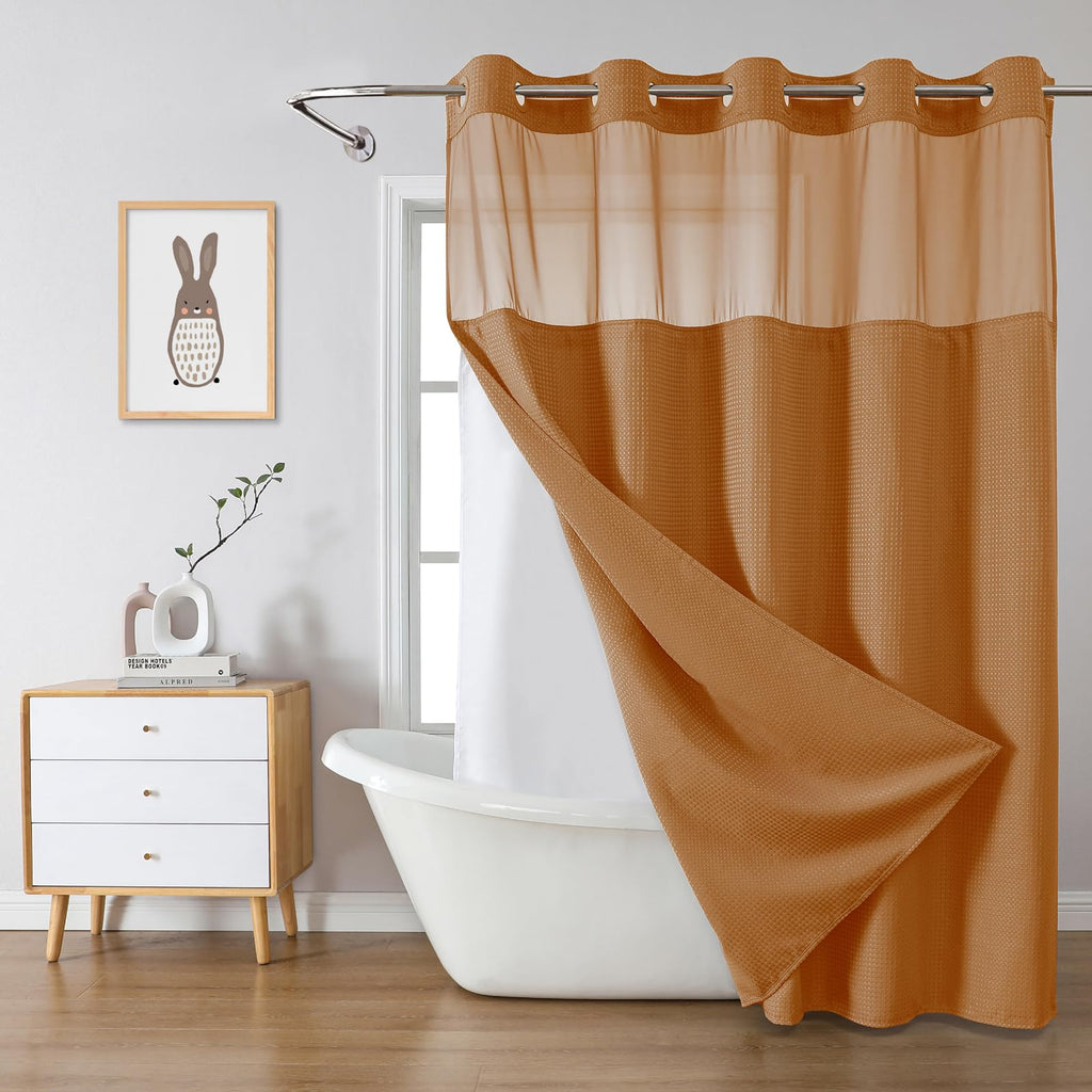 eachope No Hook Waffle Shower Curtain with Snap-in Liner, 71x74 Inch, White
