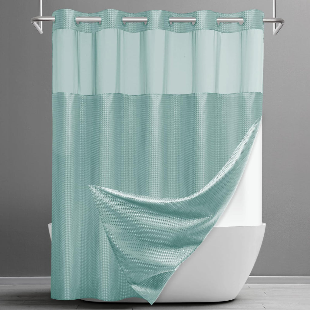 SORTTO Ringless Waffle Shower Curtain with Snap in Liner Set, 71x74, White