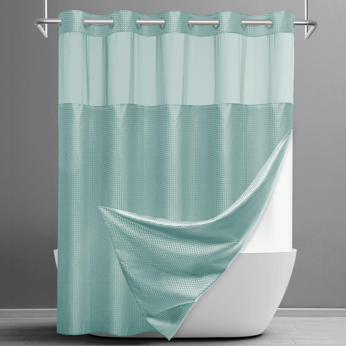 SORTTO Ringless Waffle Shower Curtain with Snap in Liner Set, 71x74, White