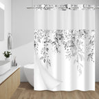 WITHLOC Hook Free Floral Shower Curtain with Liner, Blue Beige, 71x74