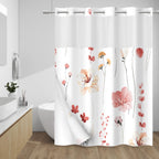 WITHLOC Hook Free Floral Shower Curtain with Liner, Blue Beige, 71x74
