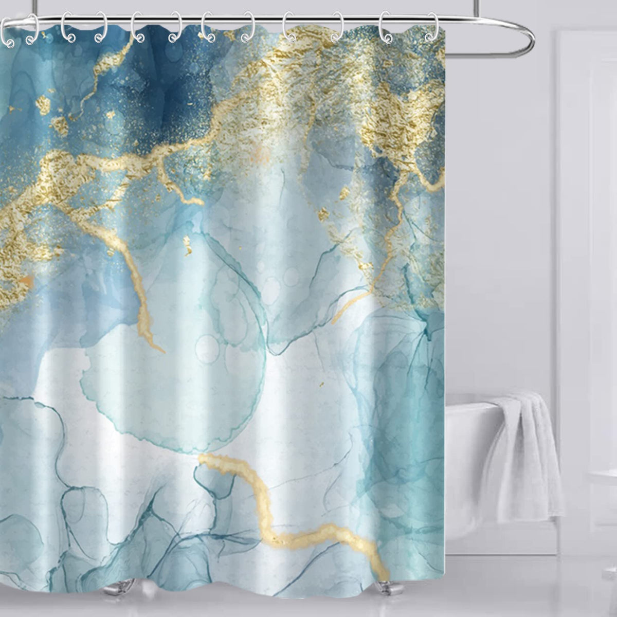 AWERT Blue Marble Shower Curtain - Waterproof for Bathroom Decor, Printed Washable With Hooks, 72x72 Inch