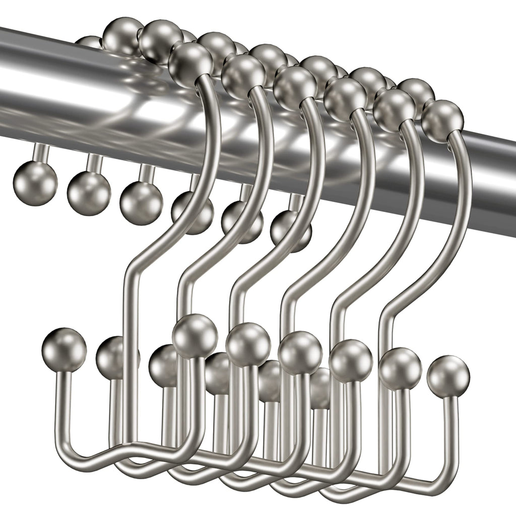 Titanker Shower Curtain Hooks Rings, Rust Resistant Metal Double Glide Shower Hooks for Bathroom Shower Rods Curtains, Set of 12 Hooks - White