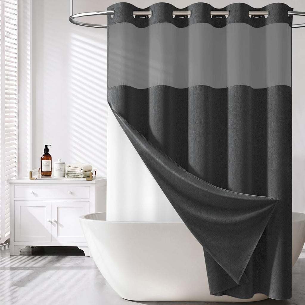 BTTN Cream Ringless Linen Textured Shower Curtain with Snap in Liner, 72x75