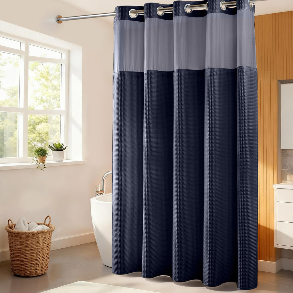 River Dream Cotton Blend Fabric Shower Curtain Set with Liner, White, 54x80