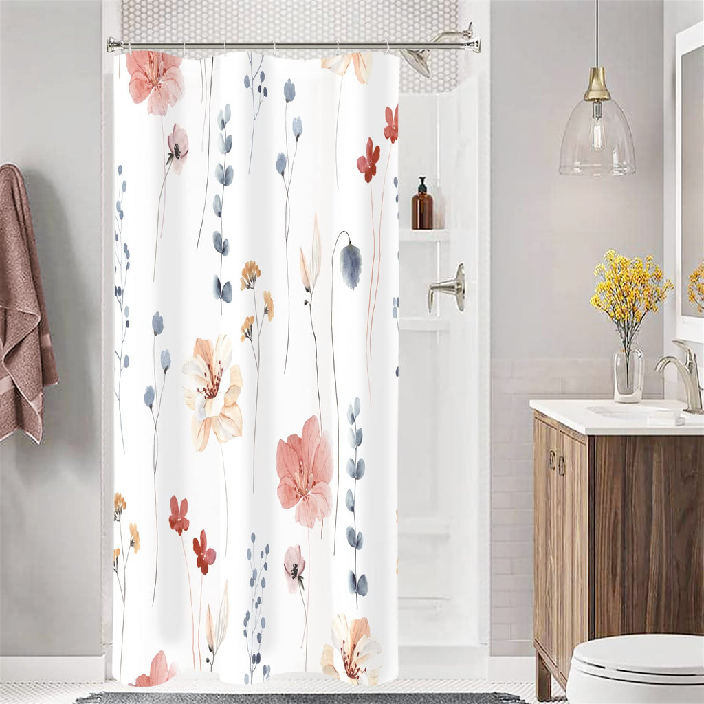 Gibelle Blue Yellow Watercolor Floral Fabric Shower Curtain, 72x72