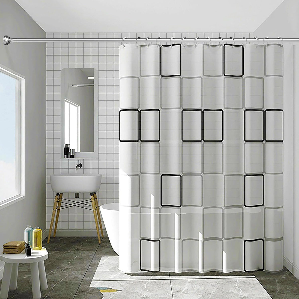 Umimile Shower Curtain Rod, 1 Inch Adjustable Spring Tension Curtain Rod