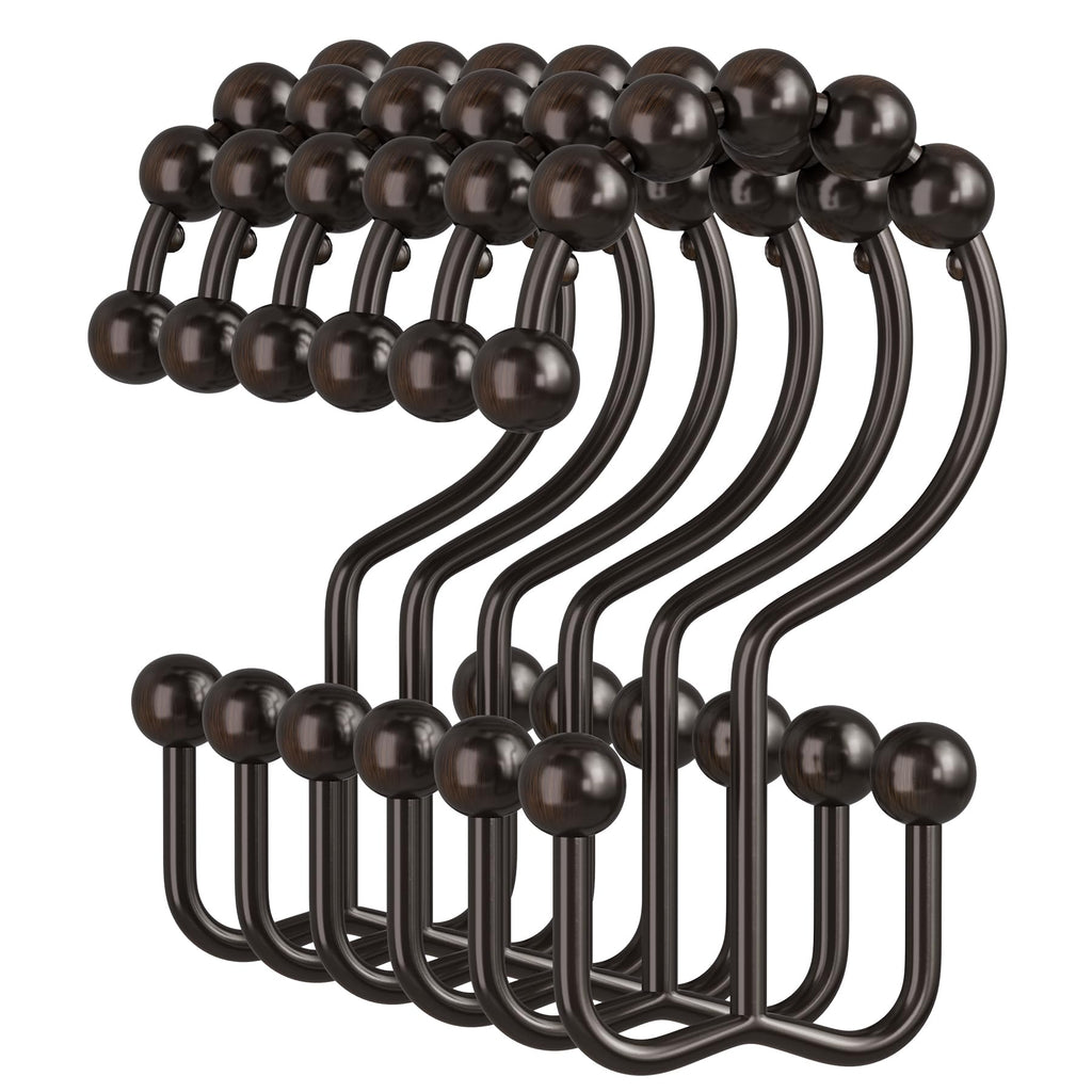 Amazer Gold Shower Curtain Hooks, 12PCS Minimalist Simple Double Shower Curtain Rings, Rust-Resistant Metal Shower Hooks Shower Curtain Hangers, Shower Rings for Bathroom Shower Rods Curtains