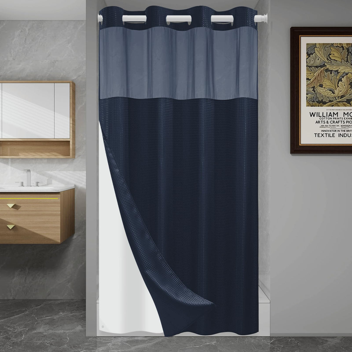 SORTTO Ringless Waffle Shower Curtain with Snap in Liner Set, 71x74, White
