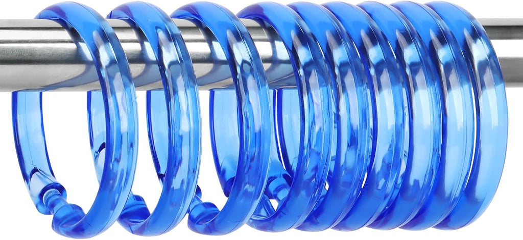 Blue Shower Curtain Hooks - 12 Pcs Circular Plastic Shower Curtain Rings for Bathroom - O Shaped Transparent Blue Shower Hooks Rings for Shower Curtain Rod