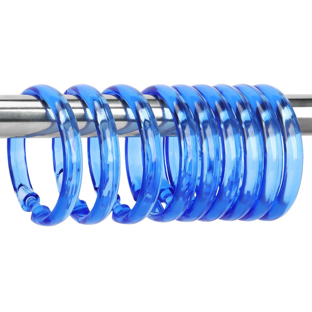 Blue Shower Curtain Hooks - 12 Pcs Circular Plastic Shower Curtain Rings for Bathroom - O Shaped Transparent Blue Shower Hooks Rings for Shower Curtain Rod