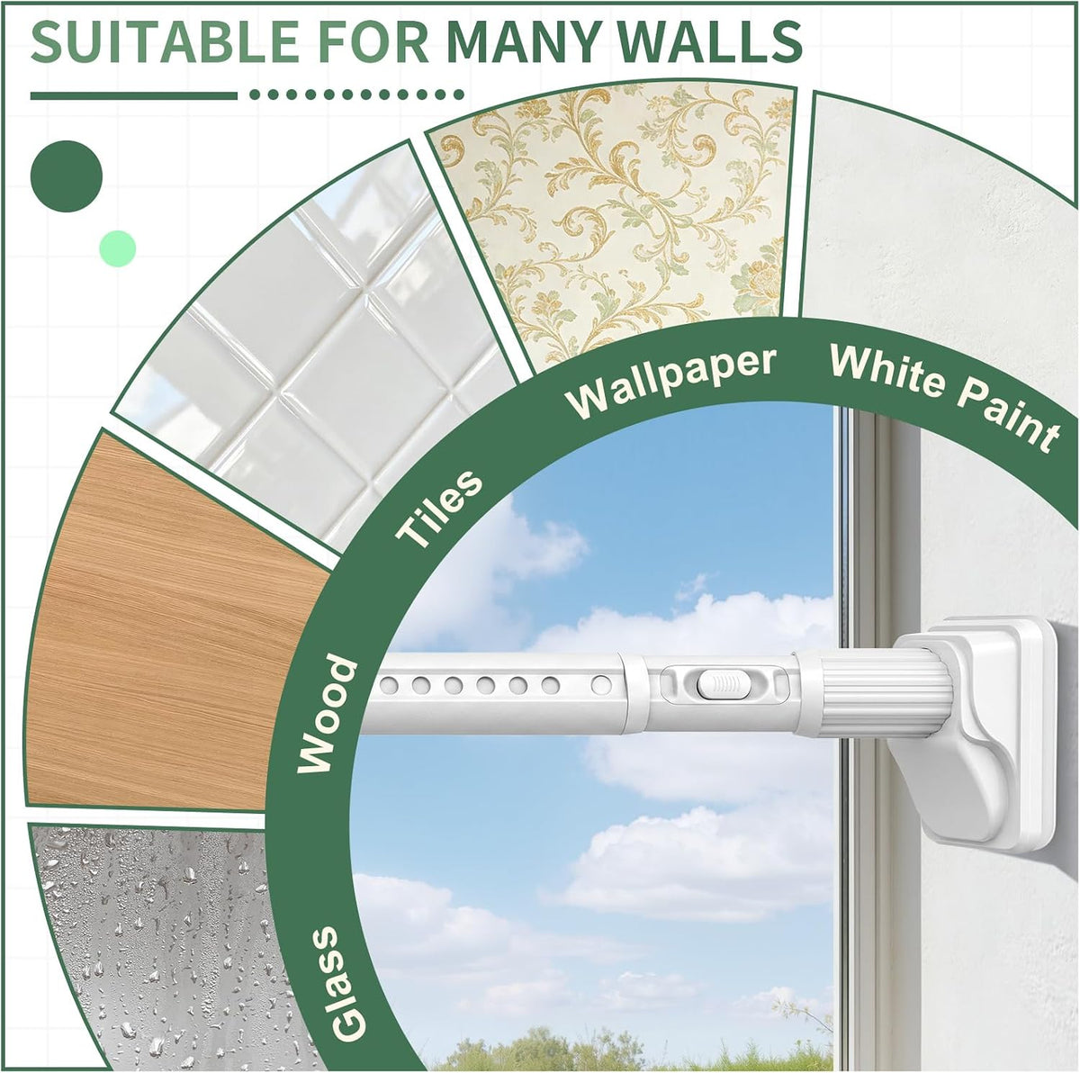 YNL Tension Curtain Rod No Drilling, 41-86 Inch Heavy Duty Shower Curtain Rod, One-Click Adjustable Tension Rods for Bathroom/Patio/Window, Outdoor Rods, Renter Friendly, Non-Slip, White