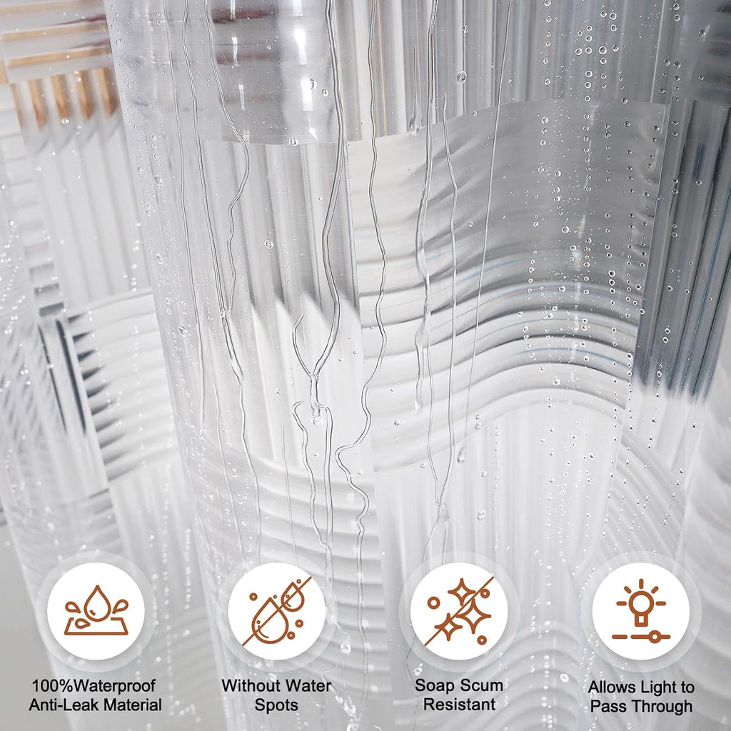 EurCross EVA Clear Shower Curtain 72x72 inches with 3 Stronger Magnetic Magnets, Flexibility PVC-Free 155g/m2 Heavy Duty Clear Design Shower Curtain Liner with Geometric 3D Pattern and Hooks
