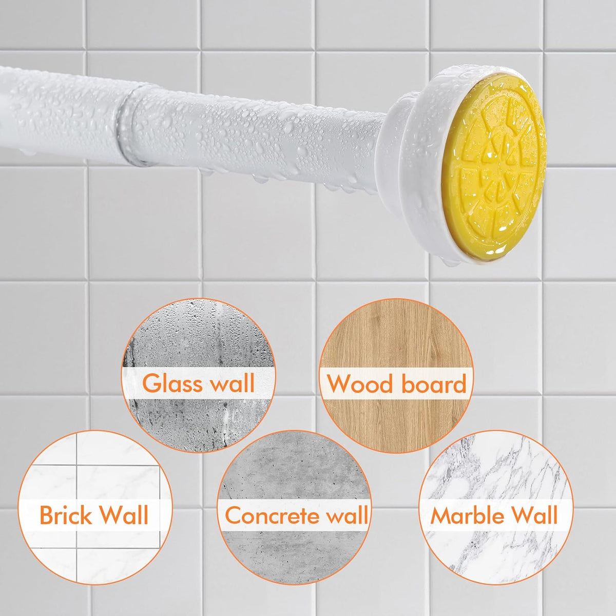 Shower Curtain Rod 31-80 in Adjustable Curtain Rod No Drilling Tension Shower Rod Stainless Steel for Bathroom Room Divider, White