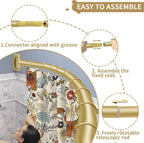 YNL Curved Shower Curtain Rod 35-82In(2.9-6.8Ft), Gold Round Rustproof Shower Rod for Bathroom Bathtub, Adjustable Arched Shower Curtain Rod, Never Rust|Extra Space|Non-Slip|Expandable|Need to Drill