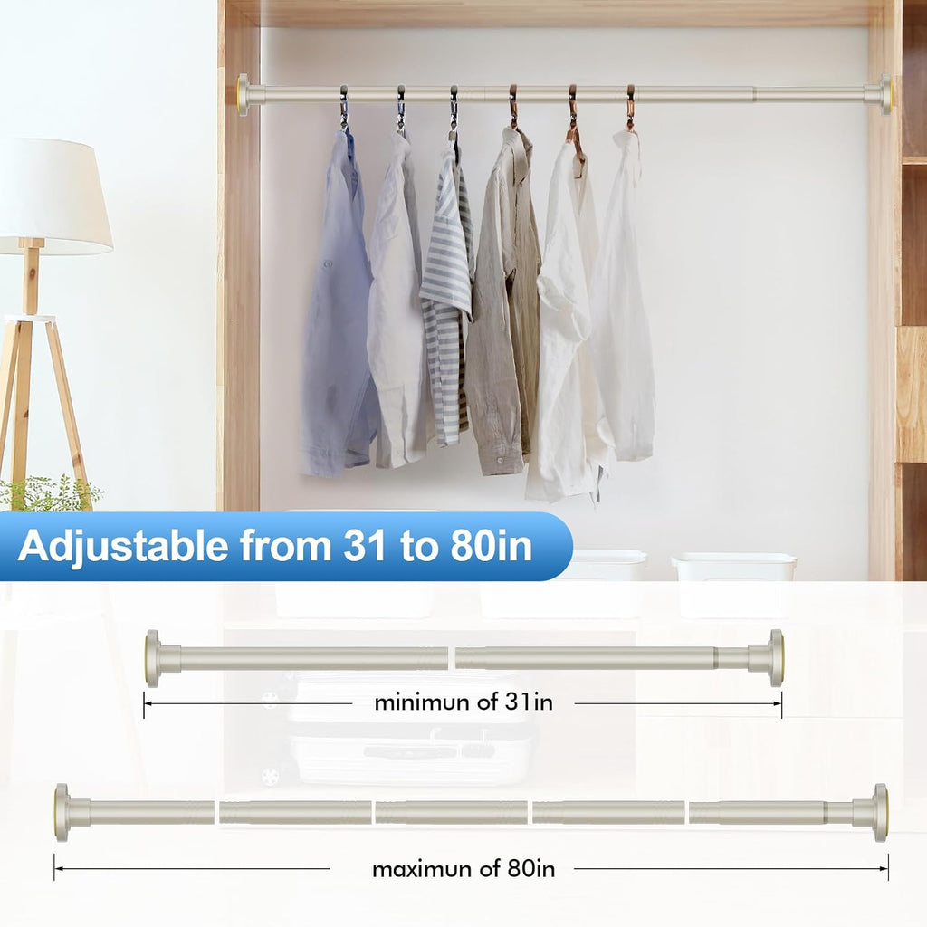 CorkLatta Brushed Nickel Shower Curtain Rod 31 to 80 Inch,1 Inch Diameter Adjustable Spring Tension Stainless Steel Telescoping Rod,Easy Install,No Rust