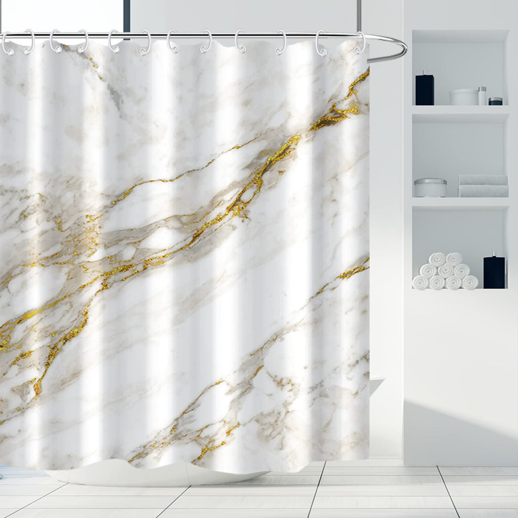 AWERT Blue Marble Shower Curtain - Waterproof for Bathroom Decor, Printed Washable With Hooks, 72x72 Inch