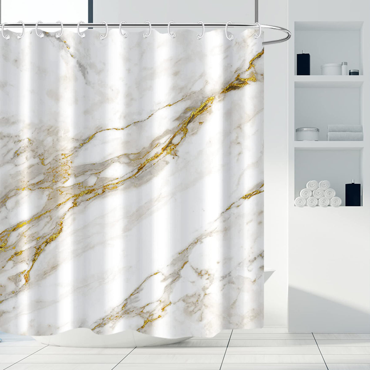 AWERT Blue Marble Shower Curtain - Waterproof for Bathroom Decor, Printed Washable With Hooks, 72x72 Inch
