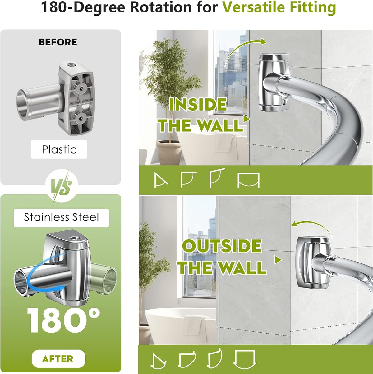 Curved Shower Curtain Rod， Adjustable 33-78 Inches Silver All Stainless Steel Curved Shower Rod， Shower Curtain Rod for Extra Shower Space for Bathroom, Bathtub, Stall, No Rust, Need to Drill