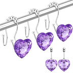 Shower Curtain Hooks Rings for Bathroom, 12PCS Valentines Day Heart Stainless Steel Rust Resistant Decorative Rhinestones Shower Curtain Rings Hangers for Shower Curtains, Clothing, etc.