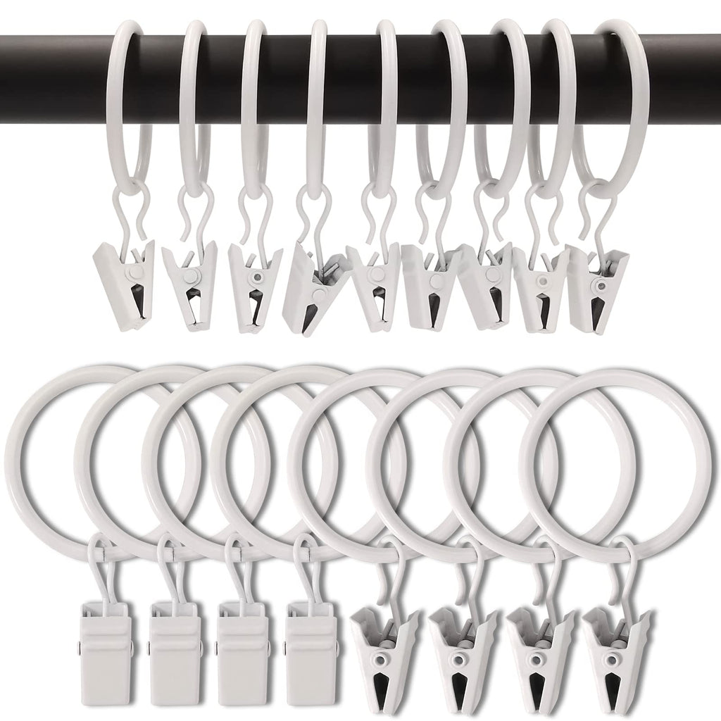 40 Pack Curtain Rings with Clips, Drapery Clips with Rings, Drapes Rings 1.26 in Interior Diameter, Fits up to 1 in Curtain Rod, Black