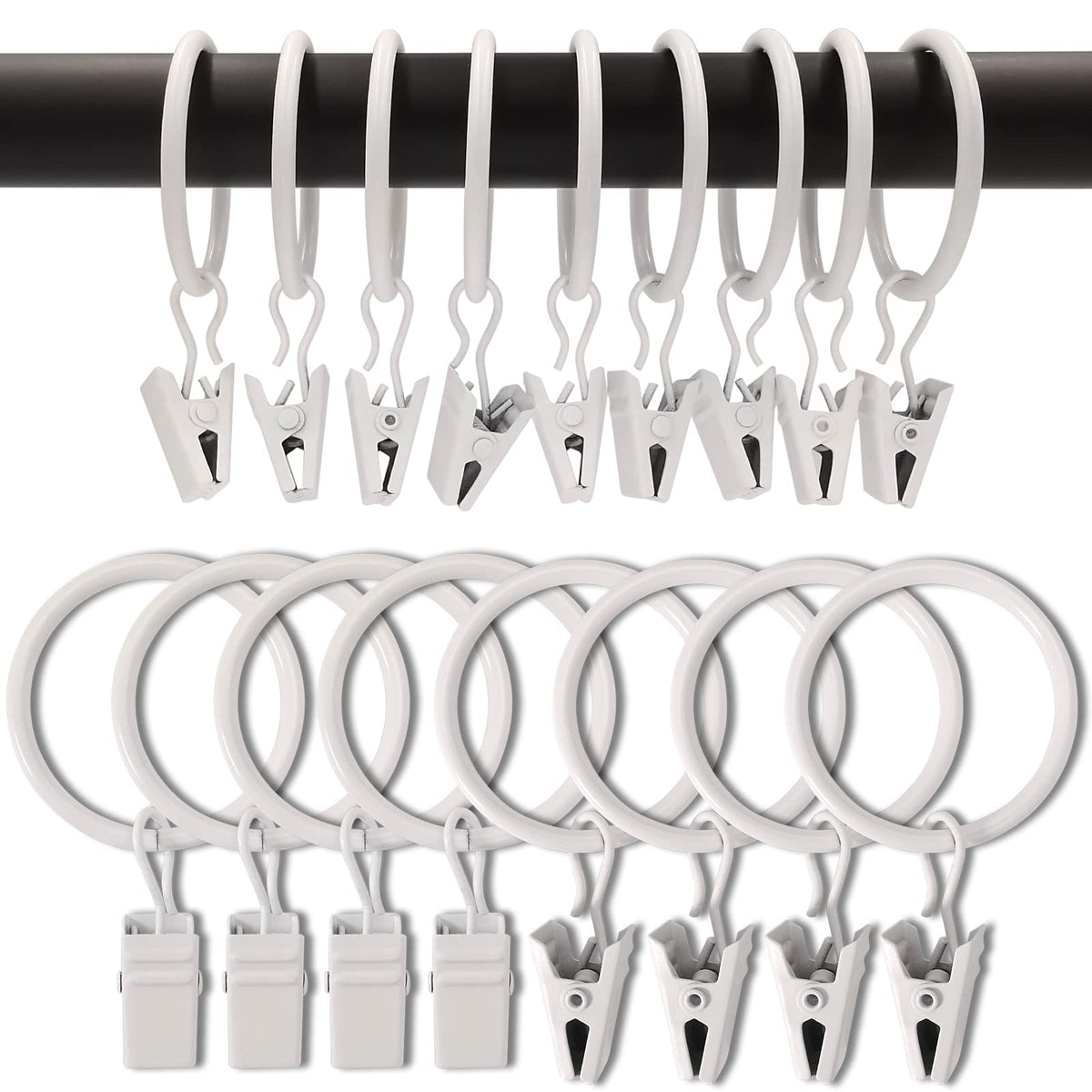 40 Pack Curtain Rings with Clips, Drapery Clips with Rings, Drapes Rings 1.26 in Interior Diameter, Fits up to 1 in Curtain Rod, Black