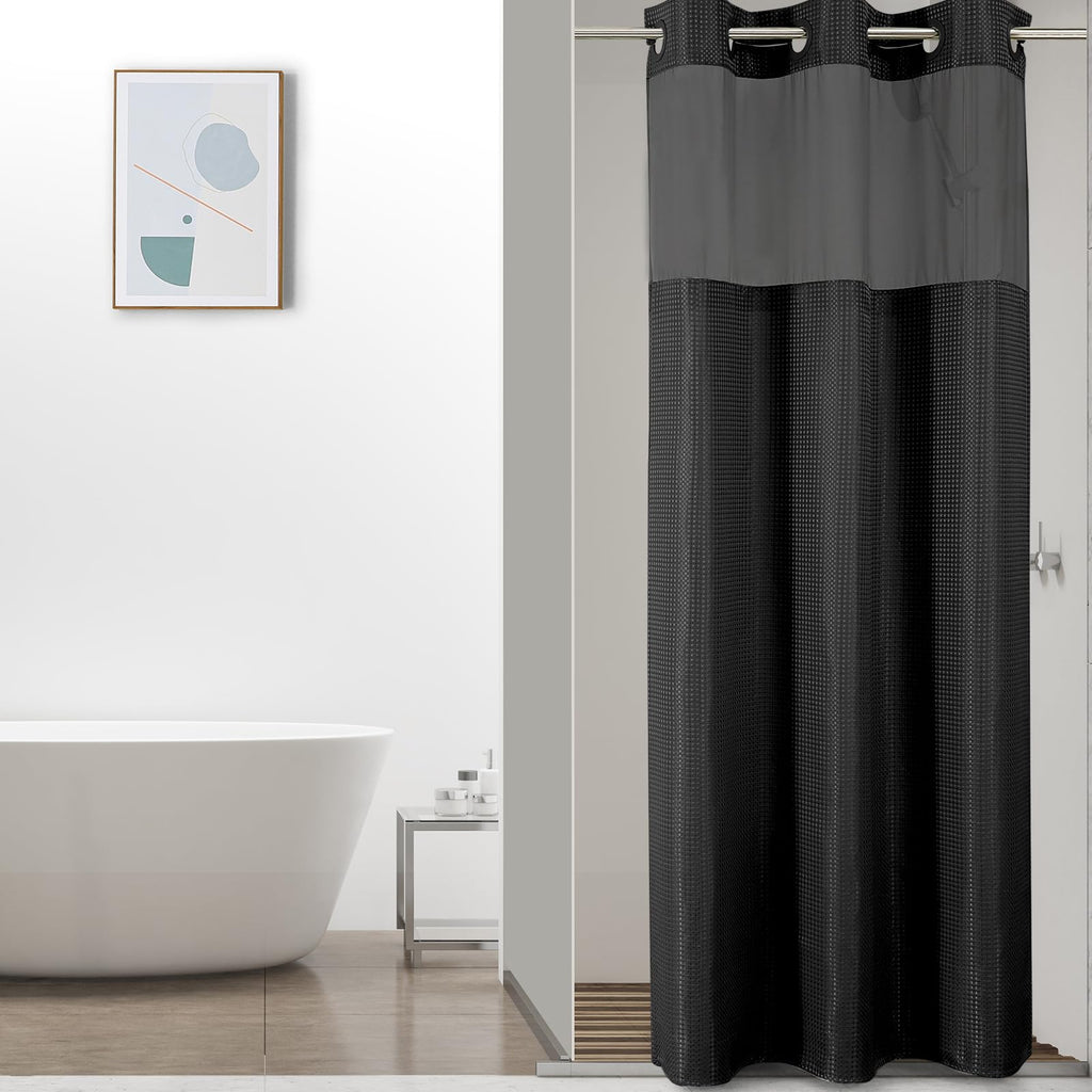 Colorful Star Sage Green No Hook Waffle Shower Curtain Set, 72 x 75 Inch