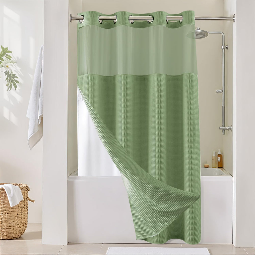 River Dream Cotton Blend Fabric Shower Curtain Set with Liner, White, 54x80